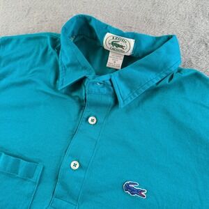 Vintage 80s Izod Lacoste Polo Shirt Mens M Teal Blue Croc Logo Made in USA